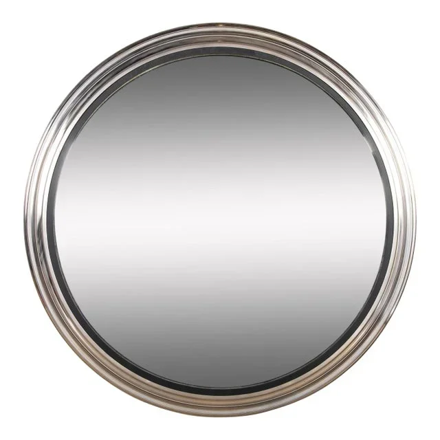 Regency Style Large Scale Brushed Steel Convex Mirror
