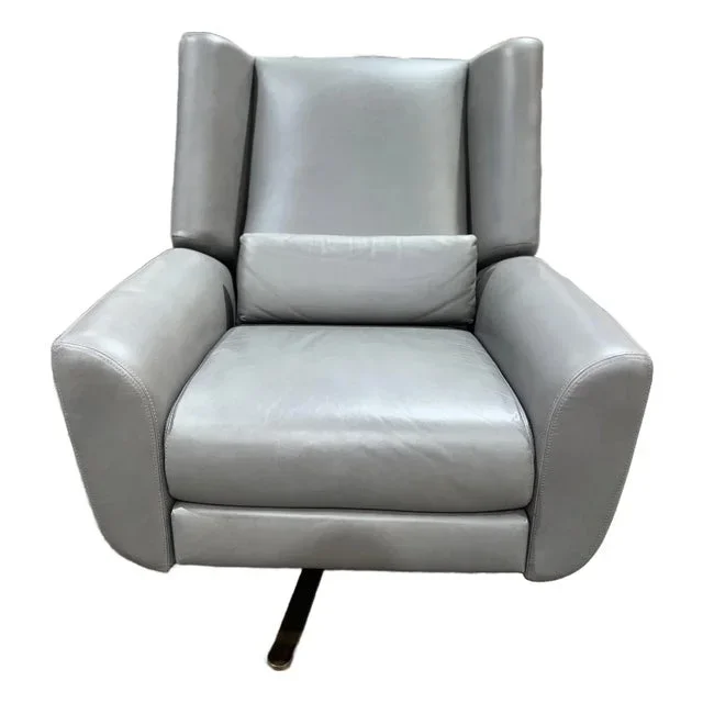 Restoration Hardware “Luke” Gray Leather Swivel Recliner