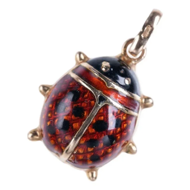 Retro 14k Gold Enamel Ladybug Pendant