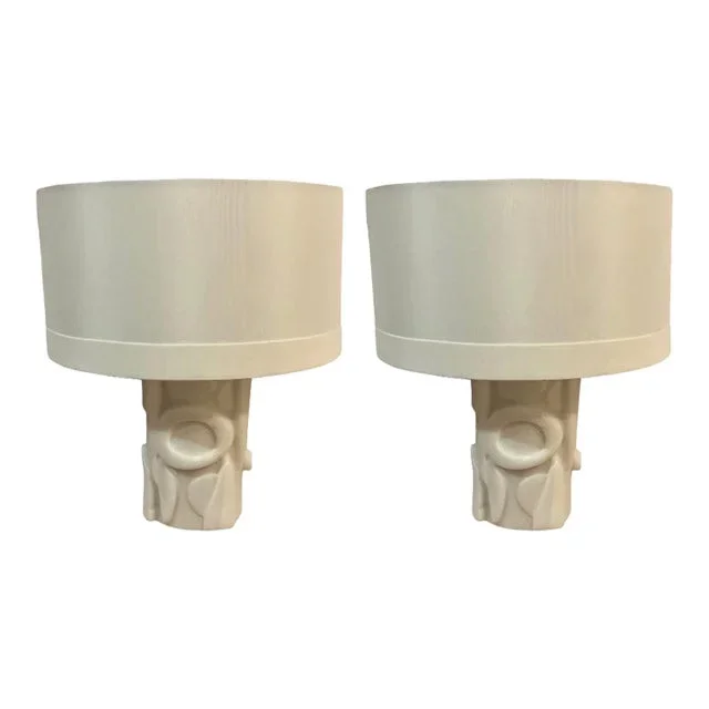 Revelation Modern Carved White Marble Aesthetic Sconces Pair