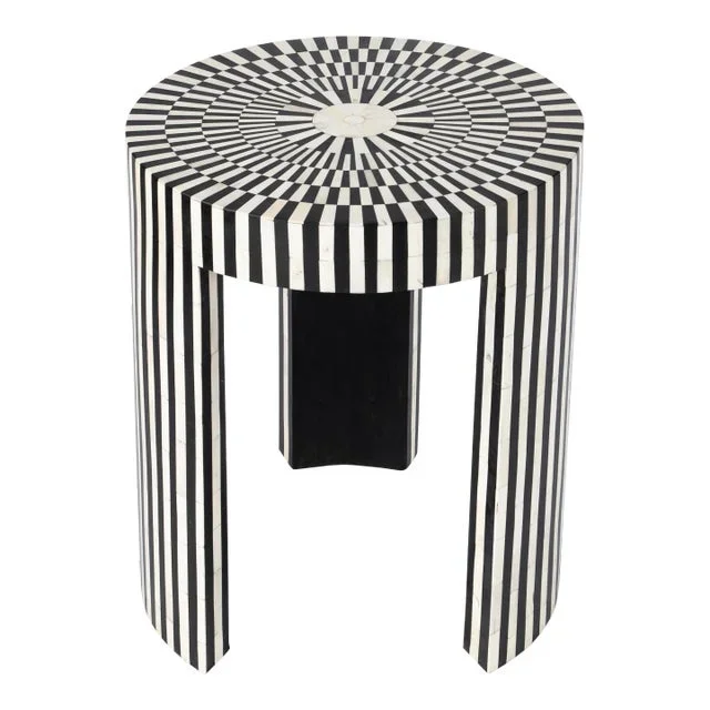 Rimma Bone Inlay Side Table, Black & White