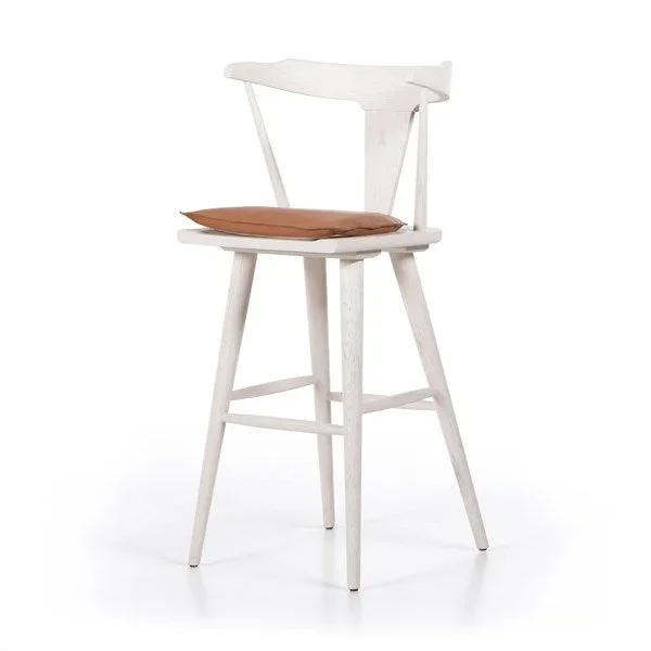 Ripley Stool with Cushion-Off White-Bar, Whiskey Saddle