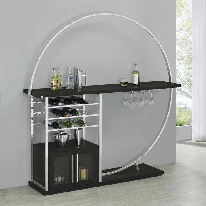 Risley Dark Charcoal 2-door Circular LED Home Bar with Wine Storage
