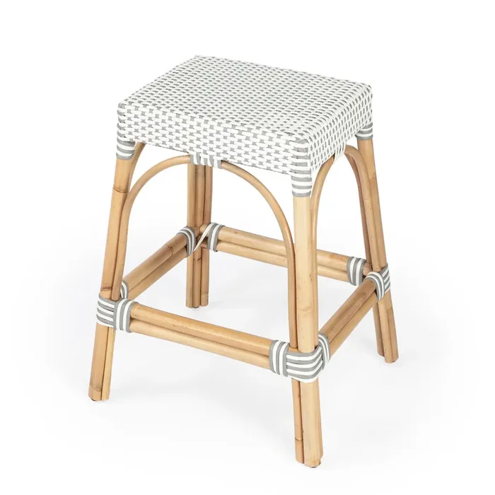Robias 24.5″ Grey & White Rectangular Rattan Counter Stool