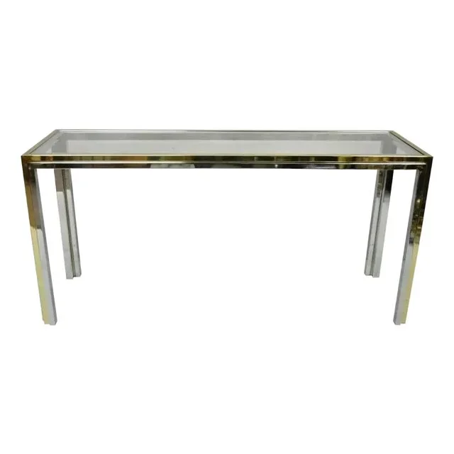 Romeo Rega Modernist Maison Jansen Style Chrome Brass Glass Console Hall Table
