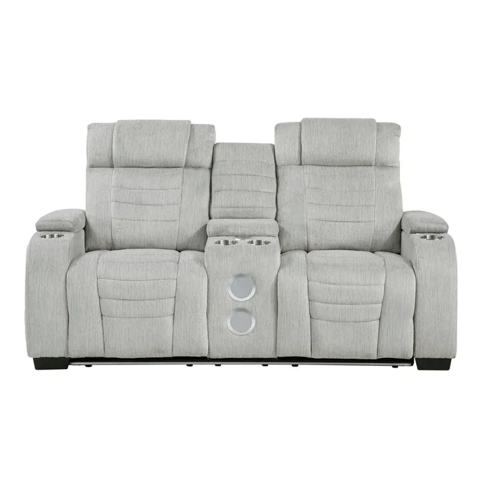 Ronan Light Gray Double Reclining Loveseat with Center Console