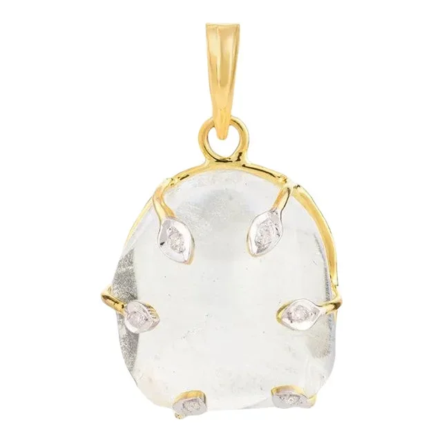 Rough Crystal and Diamond in Prongs Pendant for Womens