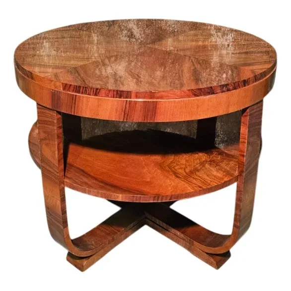 Round Art Deco Table in Walnut Root, 1950s