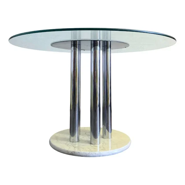 Round Italian Dining Room Table in Marble and Glass, 1970s