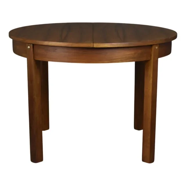 Round Walnut Veneer Dining Table, Poland, 1950s