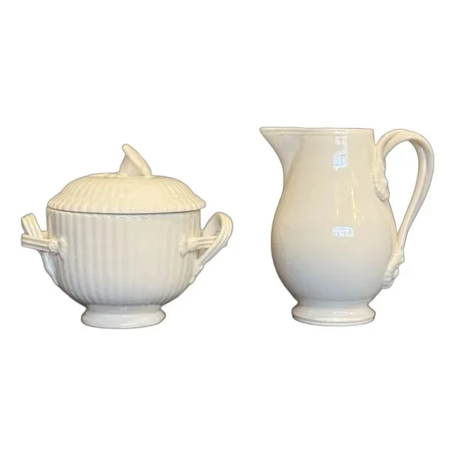 Royal Creamware Creamer and Sugar Bowl