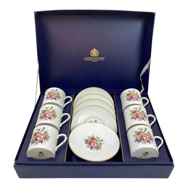 Royal Worcester England Set of Six Demitasse Cups and Saucers in Original Box