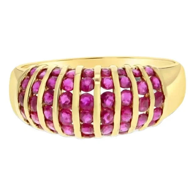 Ruby Cluster Cocktail Ring 14k Yellow Gold, Size 4