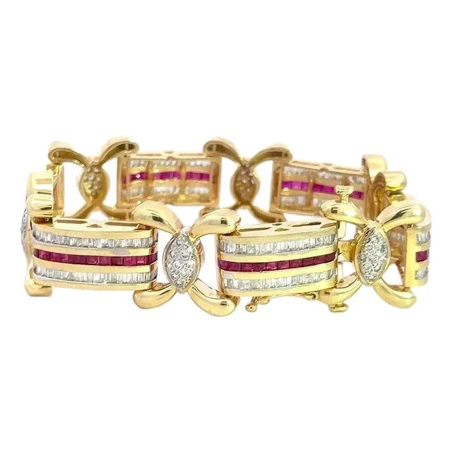 Ruby Diamond Gold Bracelet Bar X Links 14k Yellow Flex Links