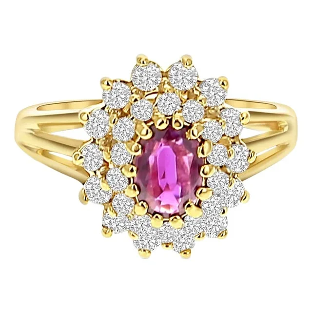 Ruby Diamond Halo Engagement Ring 1.25cttw 14k Yellow Gold, Size 5