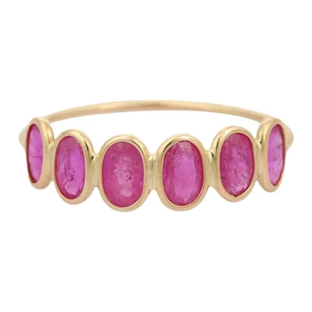 Ruby Half Eternity Band in 18 Karat Yellow Gold Size 9