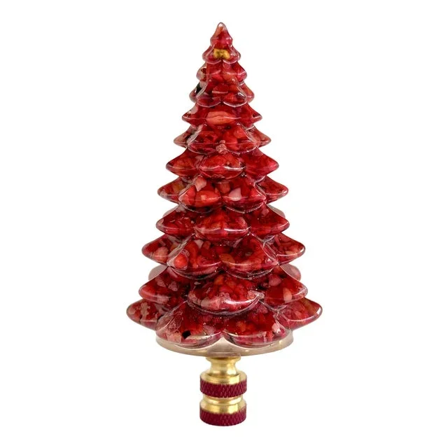 Ruby Red Christmas Tree Lamp Finial on Brass Hardware