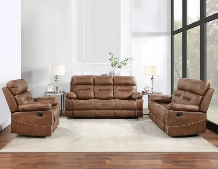 Rudger 3-Piece Manual Motion Reclining Set, Brown