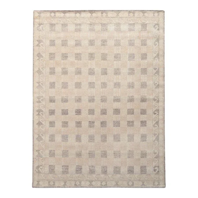 Rug & Kilim’s Distressed Style Rug in Beige-Brown, Purple Geometric Pattern