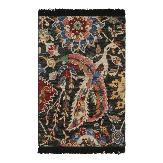 Rug & Kilim’s Persian Kerman Style Rug in Black With Vibrant Floral Patterns