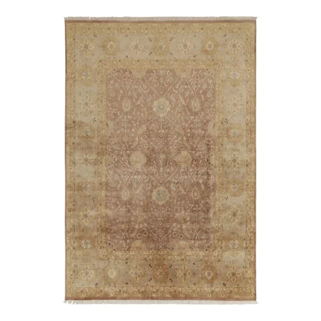 Rug & Kilim’s Tabriz Style Rug in Brown With Gold & Blue Floral Patterns