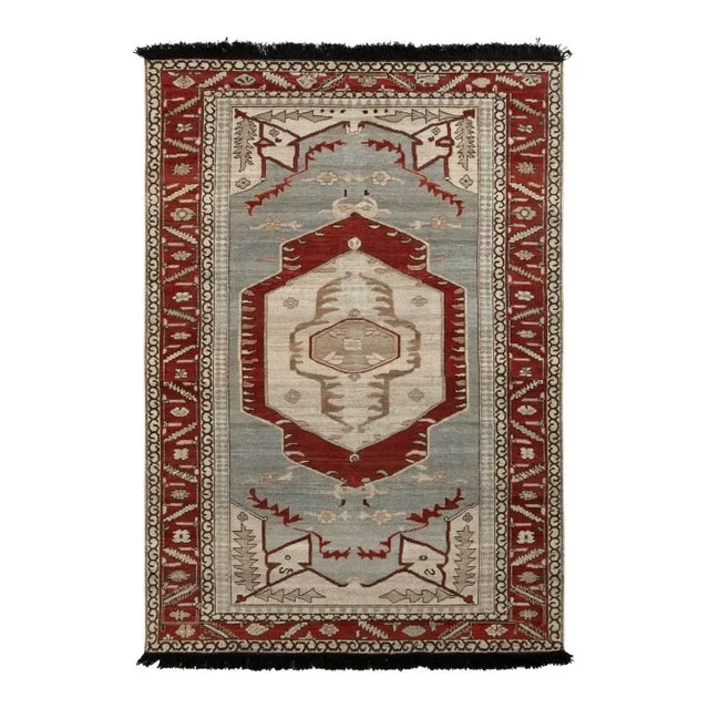 Rug & Kilim’s Transitional Style Rug in Blue and Red Medallion Pattern