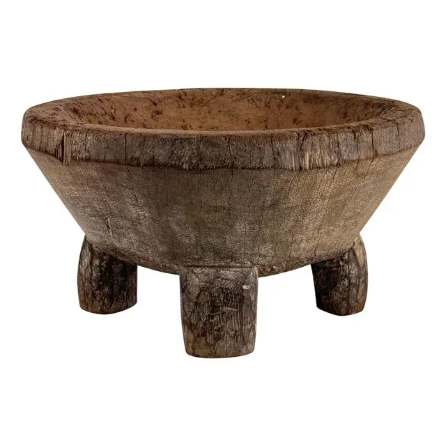 Rustic Hand-Carved Oak Mortar, Late 1920s