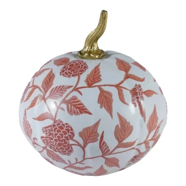 Rusty Red Floral And Leaf Tole Pumpkin 4″