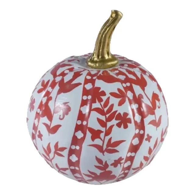 Rusty Red Floral And Vine Tole Pumpkin 6″
