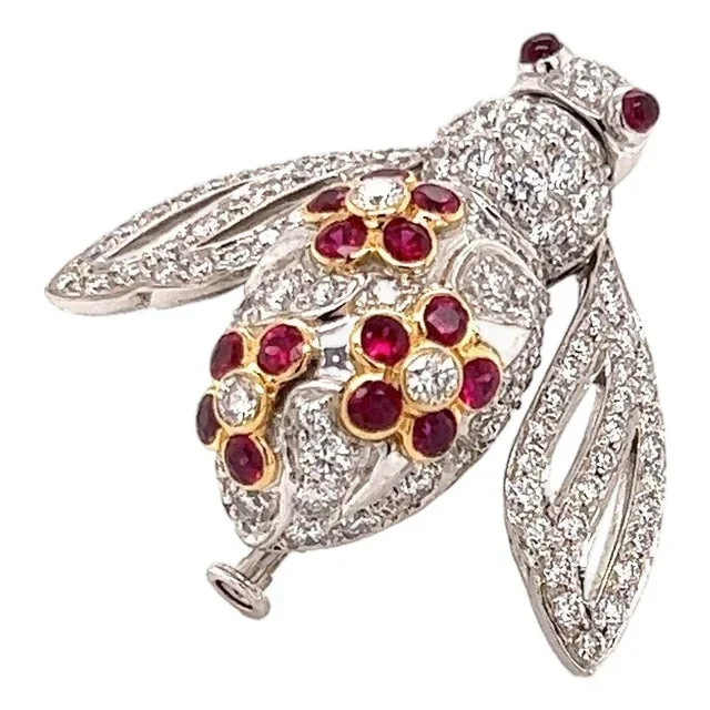 Sabbadini Diamond & Ruby 18k Gold Bee Pin Brooch