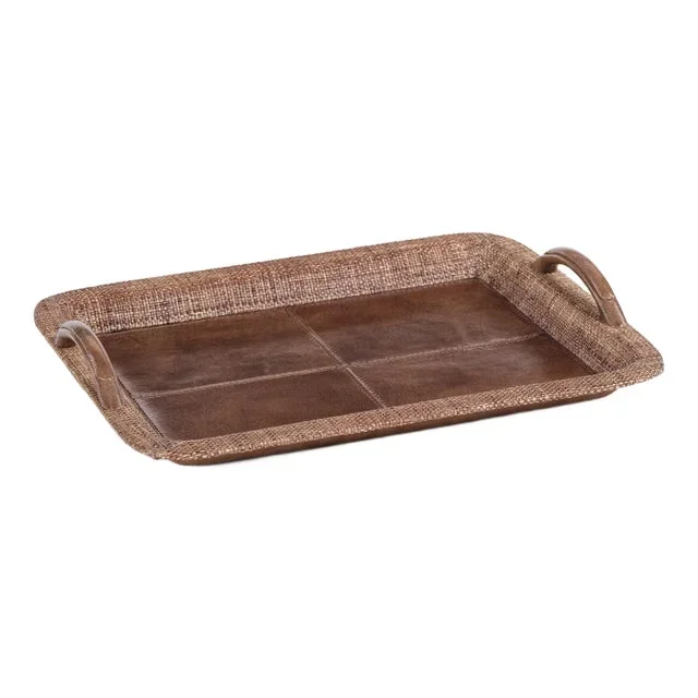 Sabinio Leather & Raffia Serving Tray, Small
