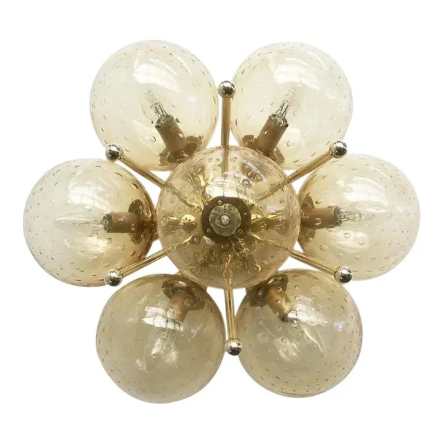 Sakura Polished Brass Amber Bubbles Globe Flush Mount by Fabio Ltd