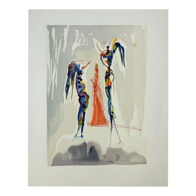 Salvador Dali, Dante and Two Angels, Woodcut