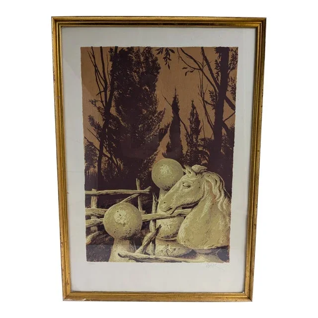 Samuel Bak Framed and Signed Lithograph “Chess” With Equestrian Theme