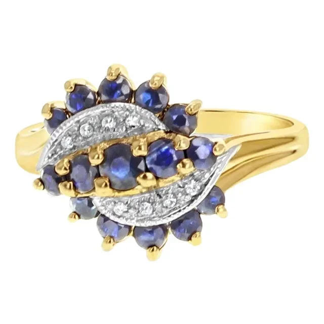 Sapphire & Diamond Pave Ring 10k Yellow Gold, Size 8