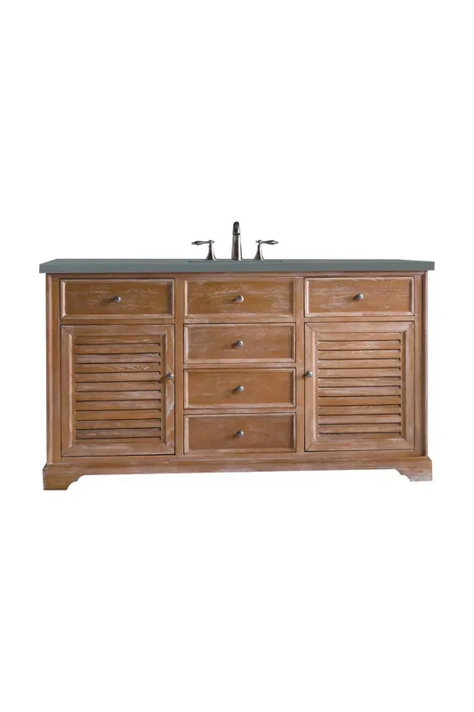 Savannah 60″ Single Vanity Cabinet, Driftwood, W/ 3 Cm Cala Blue Quartz Top