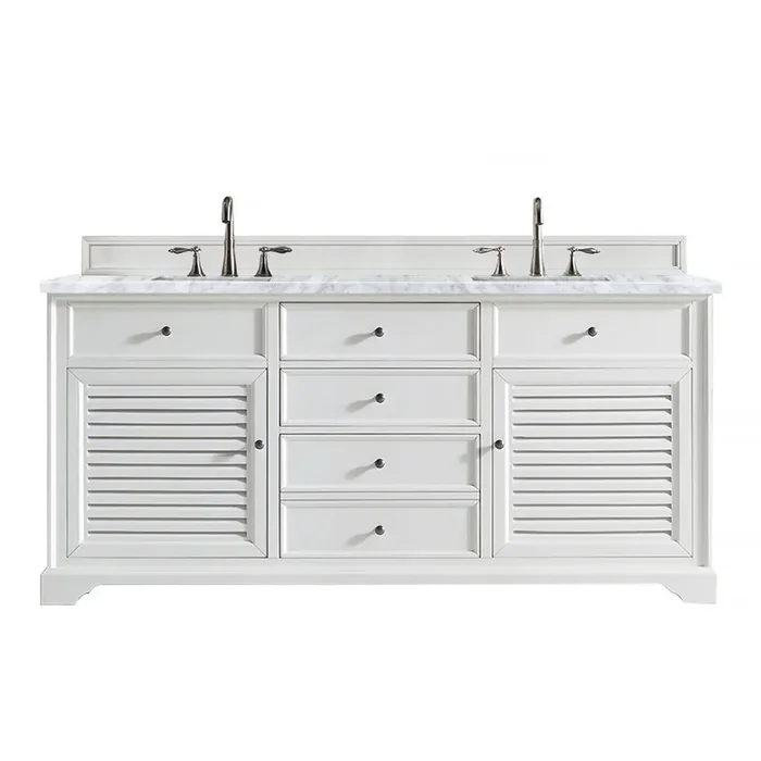 Savannah 72″ Bright White Double Vanity W/ 3 Cm Carrara Marble Top