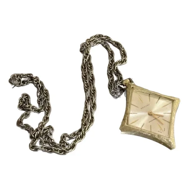 Saxony 1950s-60s Diamond Shaped Clock Pendant Necklace