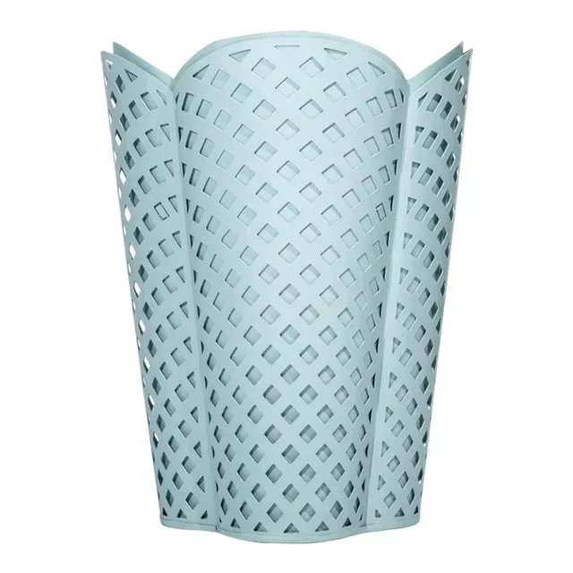 Scalloped Lattice Wastebasket, Pale Blue