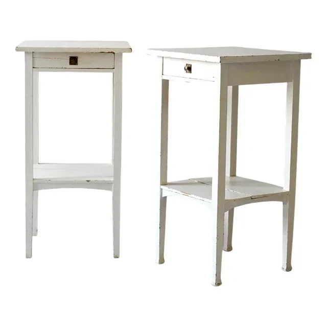 Scandinavian Bedside Tables Painted in White, 1950s, Set of 2