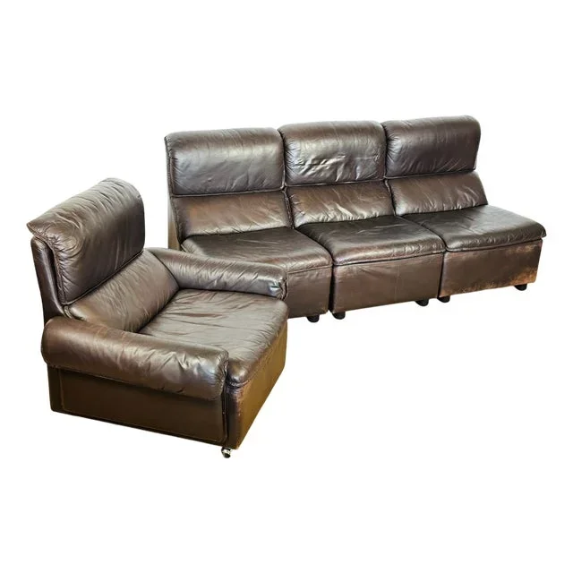 Scandinavian Modular Leather Sofa, 1970, 1960s, Set of 4