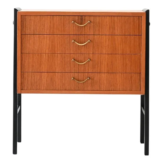 Scandinavian Teak and Brass Bedside Table, 1950s