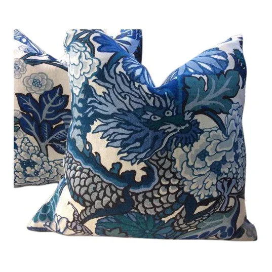 Schumacher Pillows in Chiang Mai Blue & White Linen – a Pair