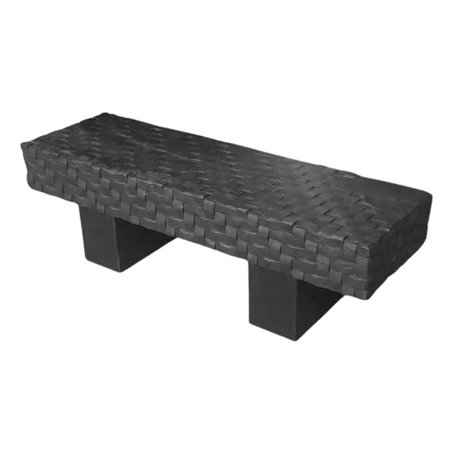 Sculptural Mango Wood Bench, Carved Detailing, Burnt Finish Modern Organic
