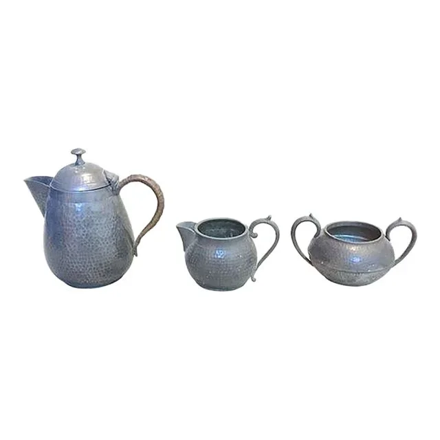 Set of 3 Antique Sheffield Pewter Tea Set