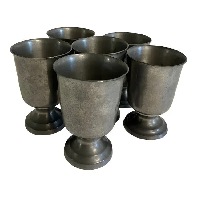 Set of 6 Vintage Pewter Goblets – Woodbury Pewter, Mid-20th Century