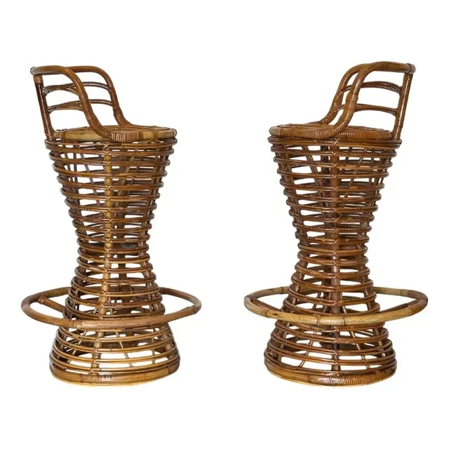 Set of Bamboo Bar Stools, 1970s, Set of 2