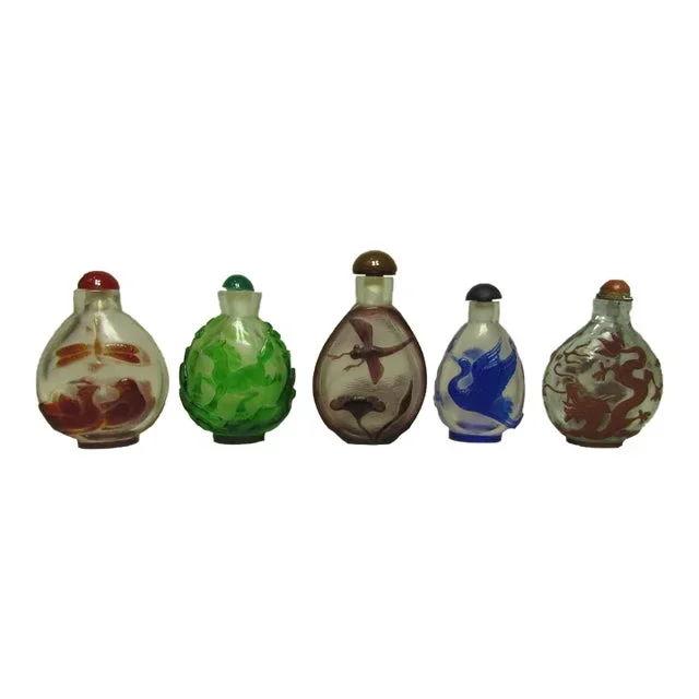 Set of Five Chinese Glass Snuff Bottles