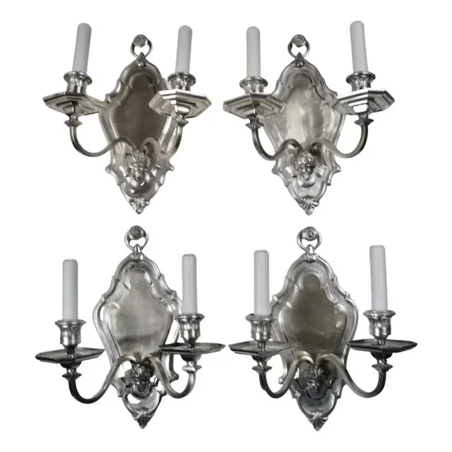 Set of Four E. F. Caldwell Silver-Plated Bronze Georgian Style Sconces