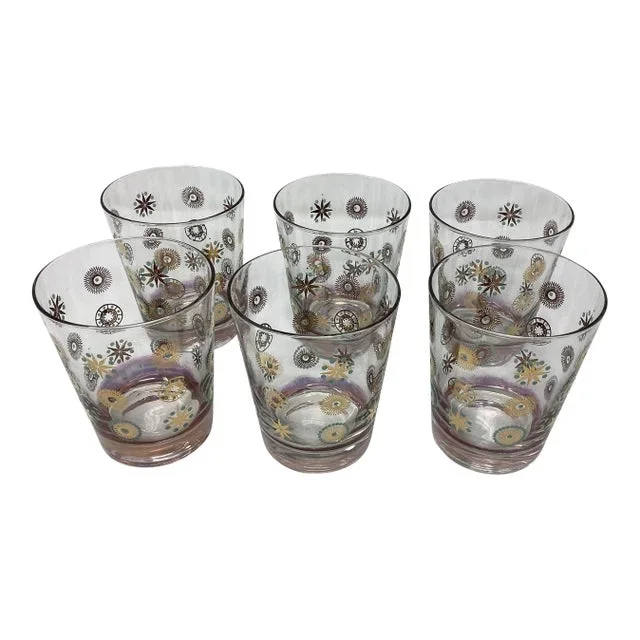 Set of Six Mid Century Atomic Double Old Fashioned Glasses